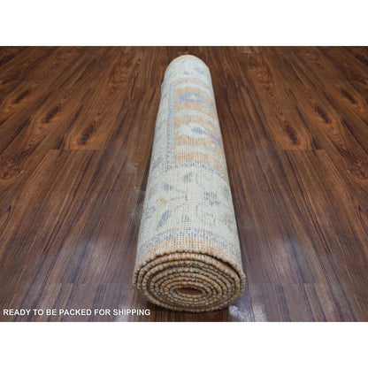 Oushak And Peshawar Wool Hand Knotted Rug Orange Ivory 2.9X9.10 -O071559