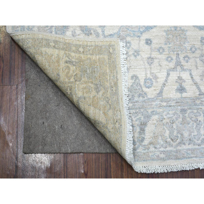 Oushak And Peshawar Wool Hand Knotted Rug Ivory Light Gray 3.9X6.0 -O071566