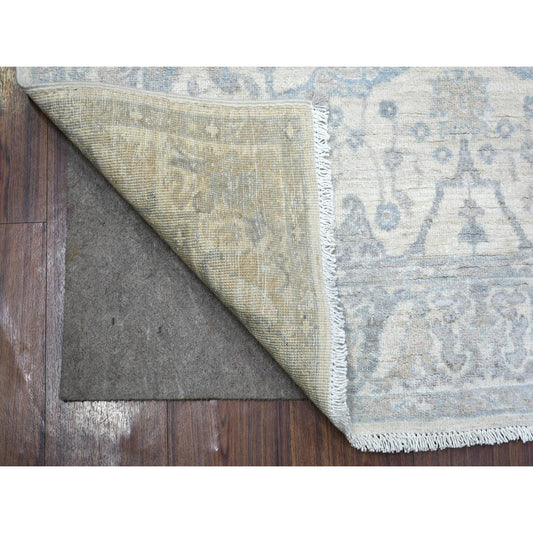 Oushak And Peshawar Wool Hand Knotted Rug Ivory Light Gray 3.9X6.0 -O071566