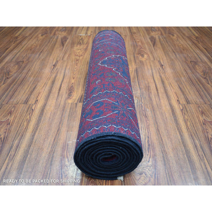 Tribal & Geometric Wool Hand Knotted Rug Red Red 2.9X12.5 -O071568