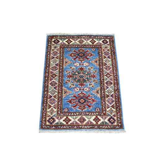 Kazak Wool Hand Knotted Rug Blue Ivory 2.0X2.9 -O071584