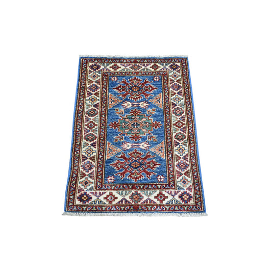 Kazak Wool Hand Knotted Rug Blue Ivory 2.0X3.0 -O071595