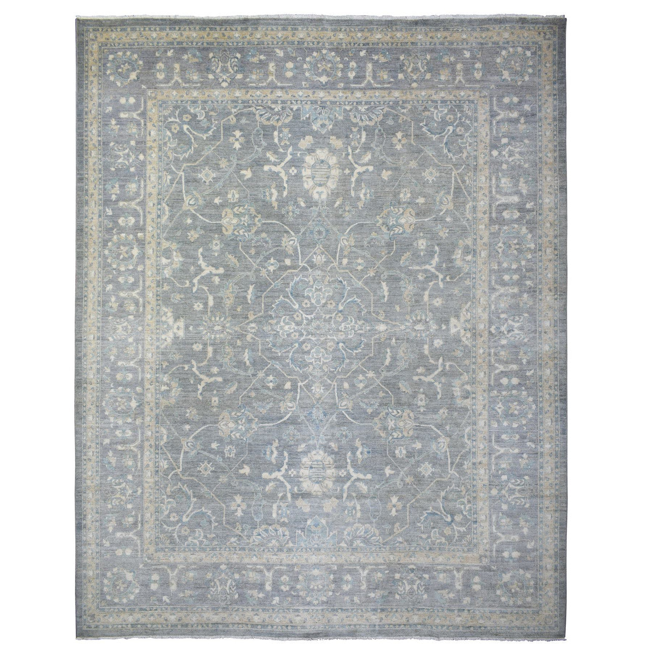 Gray 12'0" x 14'6" Oushak And Peshawar Hand knotted Wool Rug - Sku: O071597