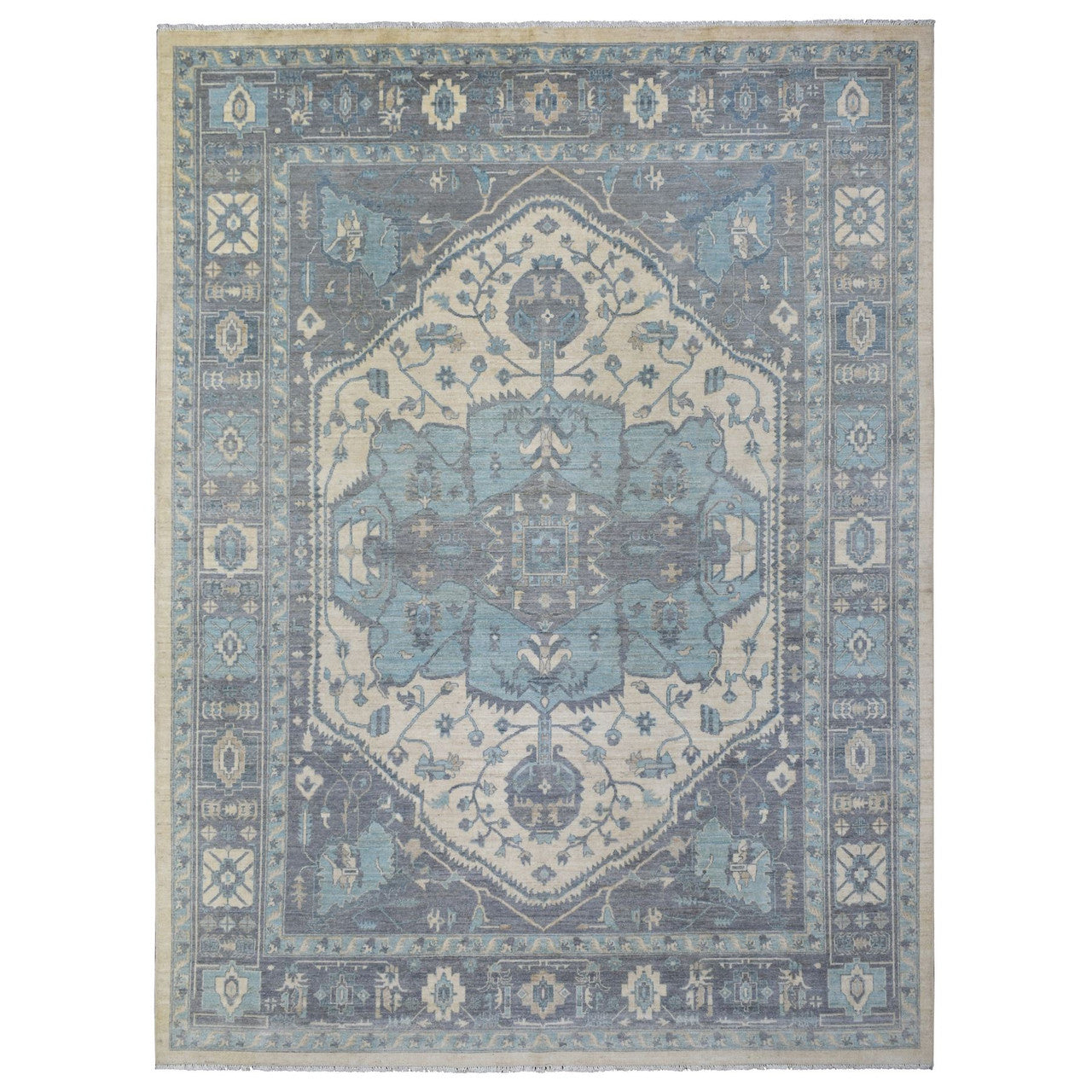 Ivory 9'1" x 11'9" Oushak And Peshawar Hand knotted Wool Rug - Sku: O071619