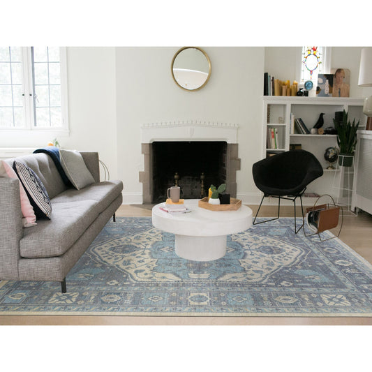 Oushak And Peshawar Wool Hand Knotted Rug Ivory Gray 9.1X11.9 -O071619