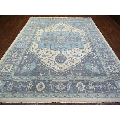 Oushak And Peshawar Wool Hand Knotted Rug Ivory Gray 9.1X11.9 -O071619