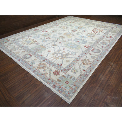 Oushak And Peshawar Wool Hand Knotted Rug Ivory Ivory 11.9X15.9 -O071628