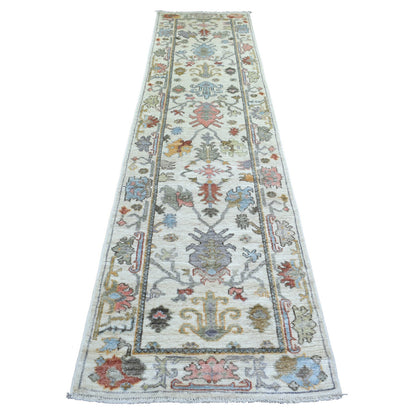 Oushak And Peshawar Wool Hand Knotted Rug Ivory 2.8x11.8 -O071631