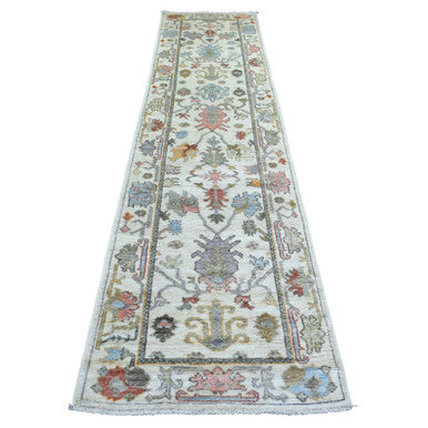 Oushak And Peshawar Wool Hand Knotted Rug Ivory 2.8x11.8 -O071631