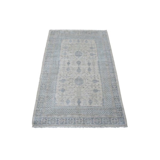 Oushak And Peshawar Wool Hand Knotted Rug Ivory Gray 3.1X4.10 -O071634