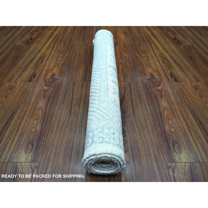 Oushak And Peshawar Wool Hand Knotted Rug Ivory Gray 3.1X4.10 -O071634