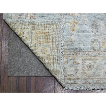 Oushak And Peshawar Wool Hand Knotted Rug Blue Ivory 2.9X13.9 -O071639