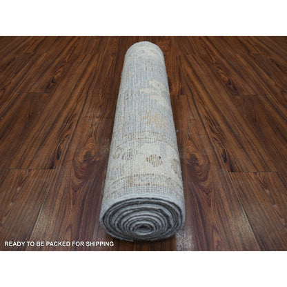 Oushak And Peshawar Wool Hand Knotted Rug Blue Ivory 2.9X13.9 -O071639