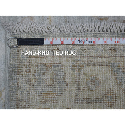 Oushak And Peshawar Wool Hand Knotted Rug Blue Ivory 2.9X13.9 -O071639