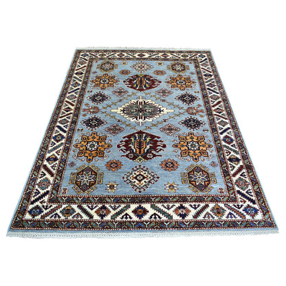 Kazak Wool Hand Knotted Rug Blue Ivory 5.0X6.8 -O071684