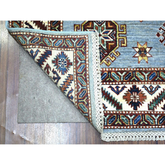 Kazak Wool Hand Knotted Rug Blue Ivory 5.0X6.8 -O071684