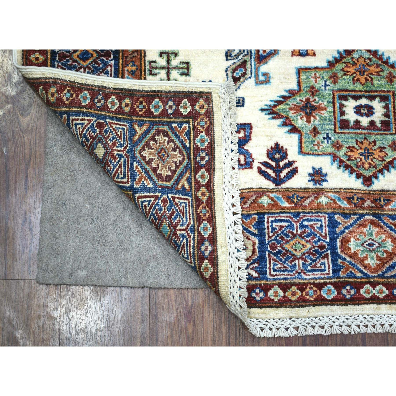 Kazak Wool Hand Knotted Rug Ivory Blue 4.1X5.8 -O071687