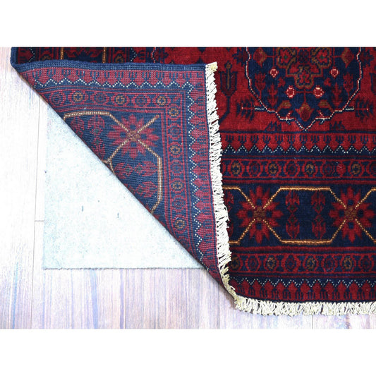 Tribal & Geometric Wool Hand Knotted Rug Red Navy Blue 3.4X5.0 -O071692