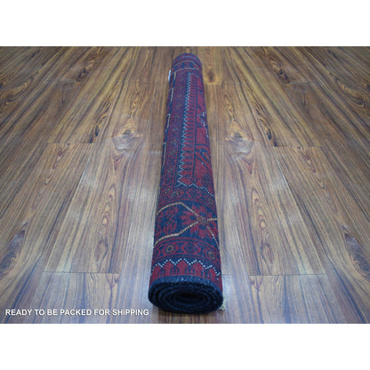 Tribal & Geometric Wool Hand Knotted Rug Red Navy Blue 3.4X5.0 -O071692