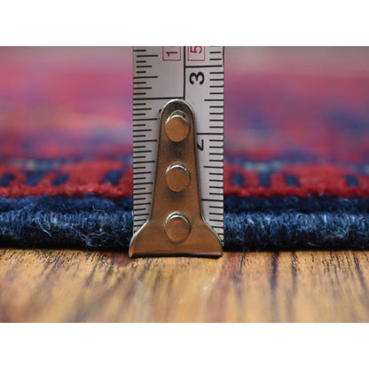 Tribal & Geometric Wool Hand Knotted Rug Red Navy Blue 3.4X5.0 -O071692