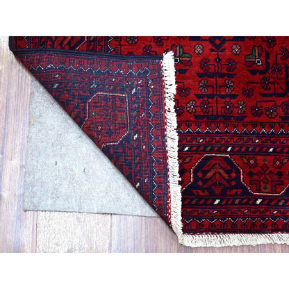 Tribal & Geometric Wool Hand Knotted Rug Red Red 2.10X9.9 -O071698