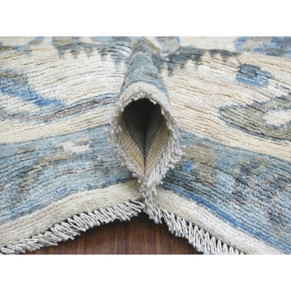 Oushak And Peshawar Wool Hand Knotted Rug Ivory Blue 8.10X11.8 -O071711