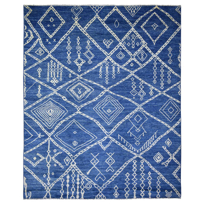 Tribal & Geometric Wool Hand Knotted Rug Blue No Border 12.3X14.3 -O071714