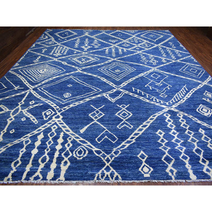 Tribal & Geometric Wool Hand Knotted Rug Blue No Border 12.3X14.3 -O071714