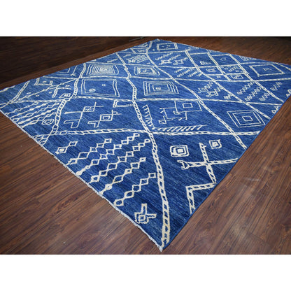 Tribal & Geometric Wool Hand Knotted Rug Blue No Border 12.3X14.3 -O071714