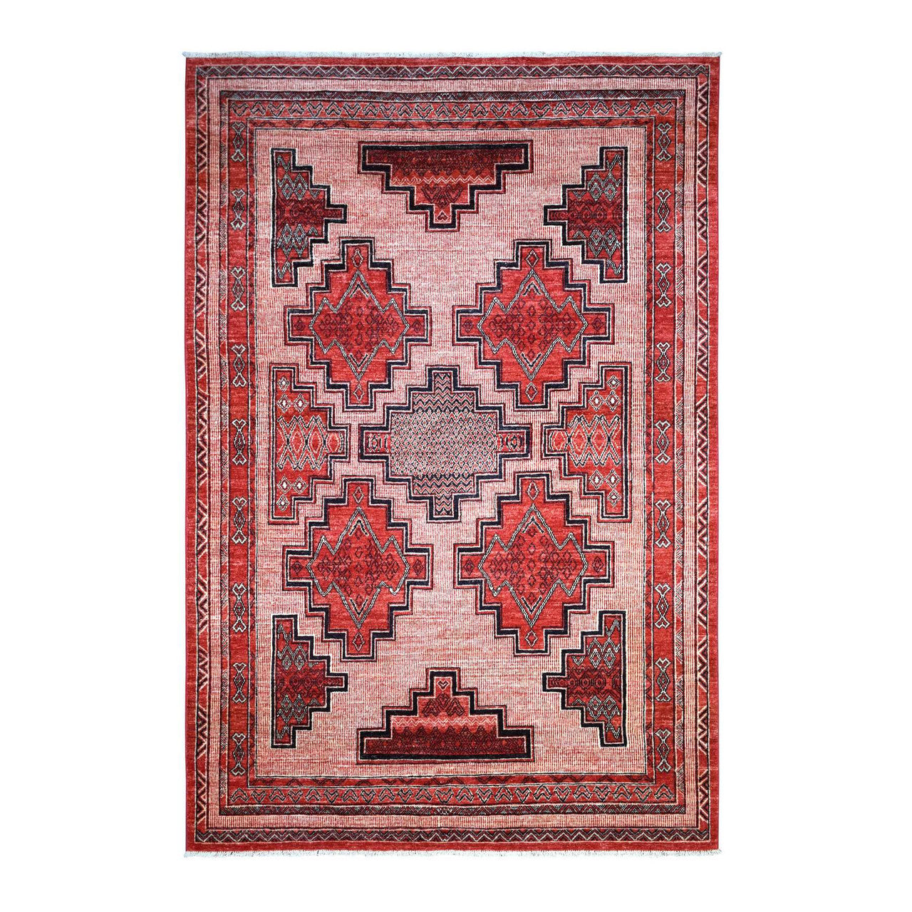 Red 5'10" x 8'10" Oushak And Peshawar Hand knotted Wool Rug - Sku: O071729