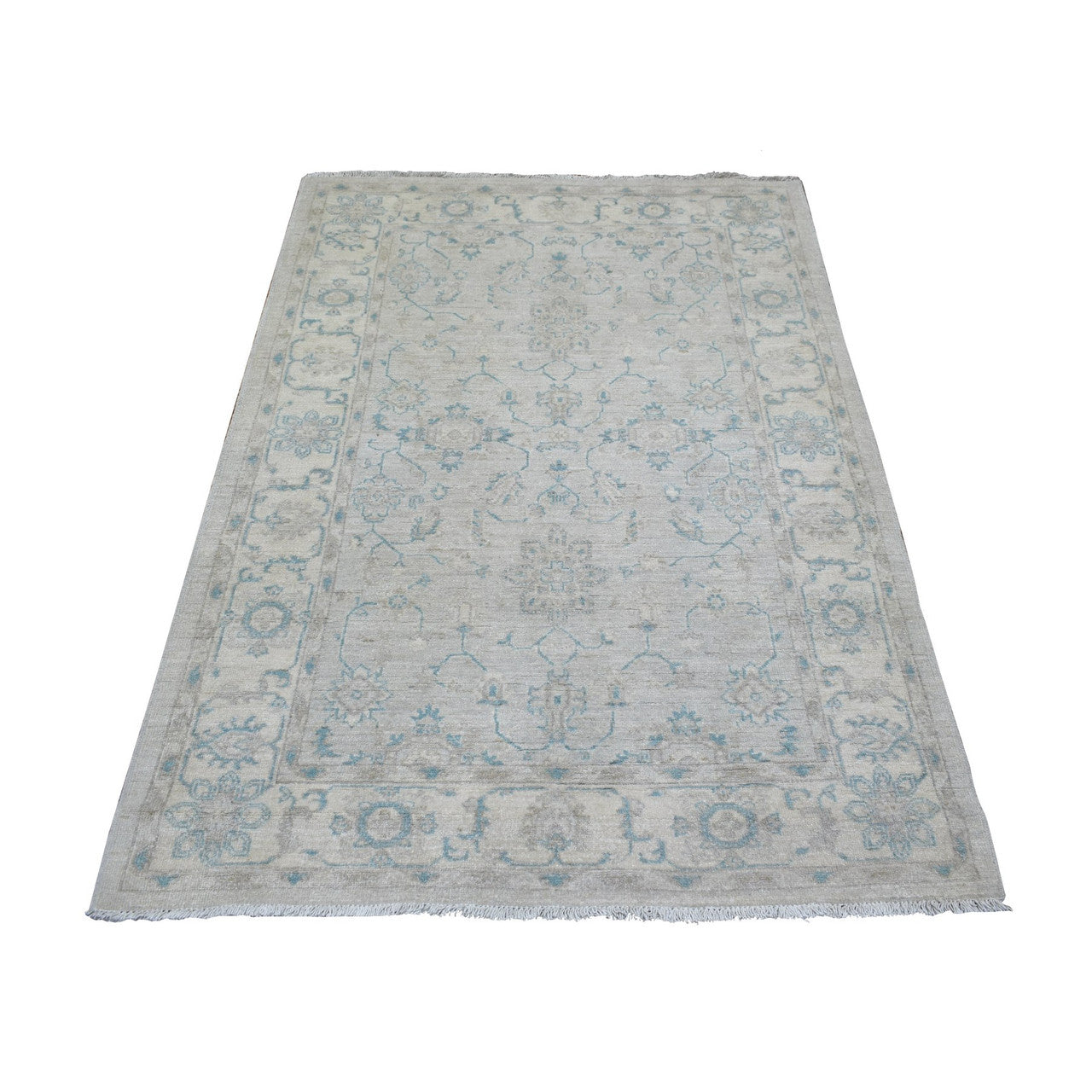 Oushak And Peshawar Wool Hand Knotted Rug Ivory Ivory 4.0X5.9 -O071733