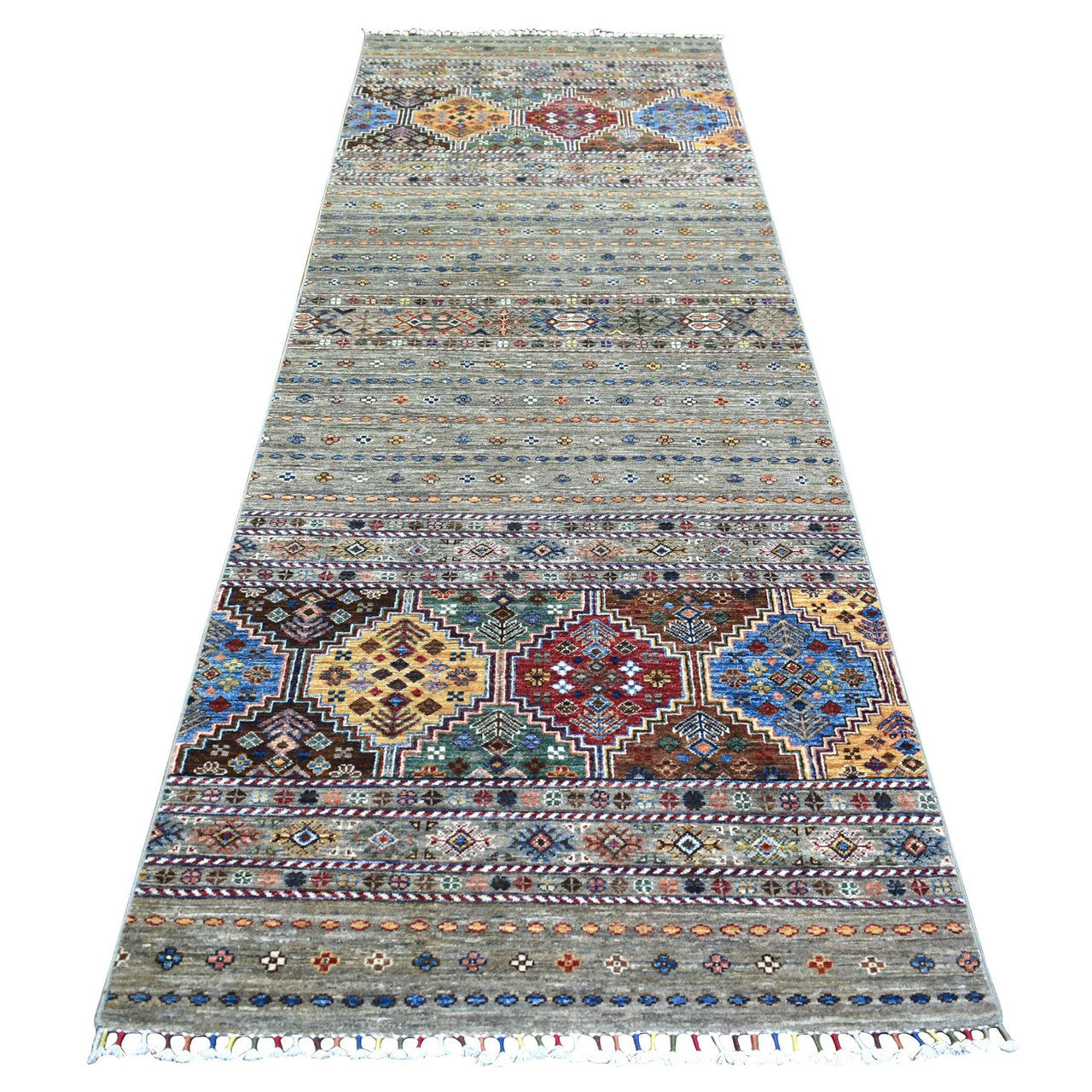 Gray 3'5" x 10'0" Kazak Hand knotted Wool Rug - Sku: O071751