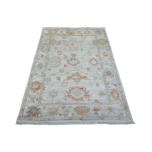 Oushak And Peshawar Wool Hand Knotted Rug Ivory Gray 4.0X5.8 -O071757