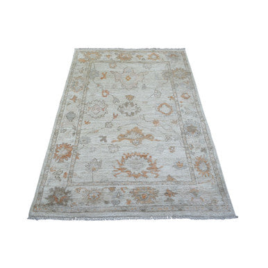 Oushak And Peshawar Wool Hand Knotted Rug Ivory Gray 4.0X5.8 -O071757
