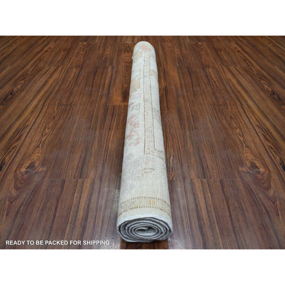 Oushak And Peshawar Wool Hand Knotted Rug Ivory Gray 4.0X5.8 -O071757