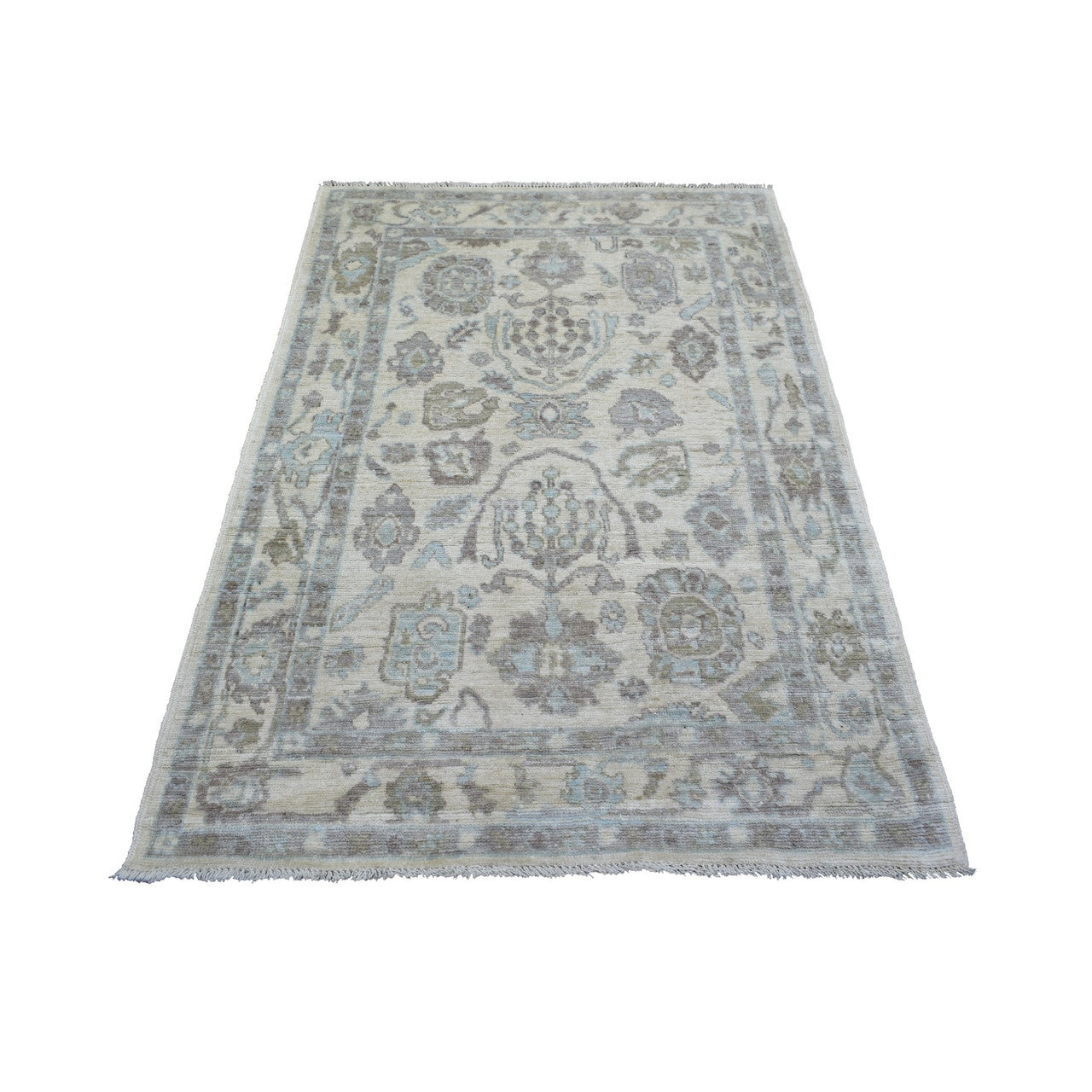 Oushak And Peshawar Wool Hand Knotted Rug Ivory Ivory 4.0X5.9 -O071759