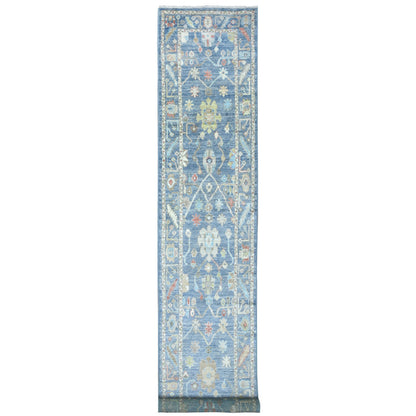 Oushak And Peshawar Wool Hand Knotted Rug Blue Denim Blue 2.8X16.4 -O071764