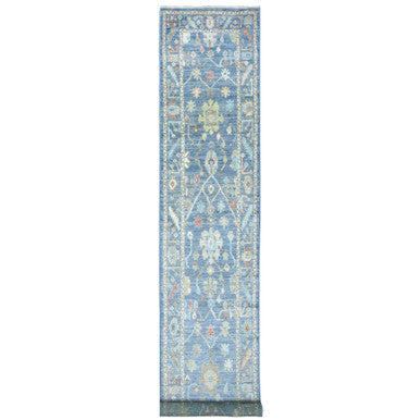 Oushak And Peshawar Wool Hand Knotted Rug Blue Denim Blue 2.8X16.4 -O071764