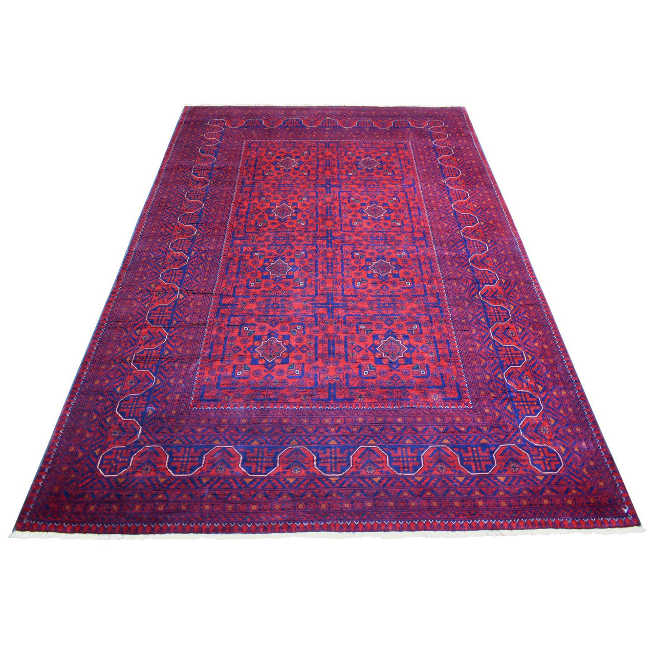 Red 5'6" x 8'0" Tribal & Geometric Hand knotted Wool Rug - Sku: O071776
