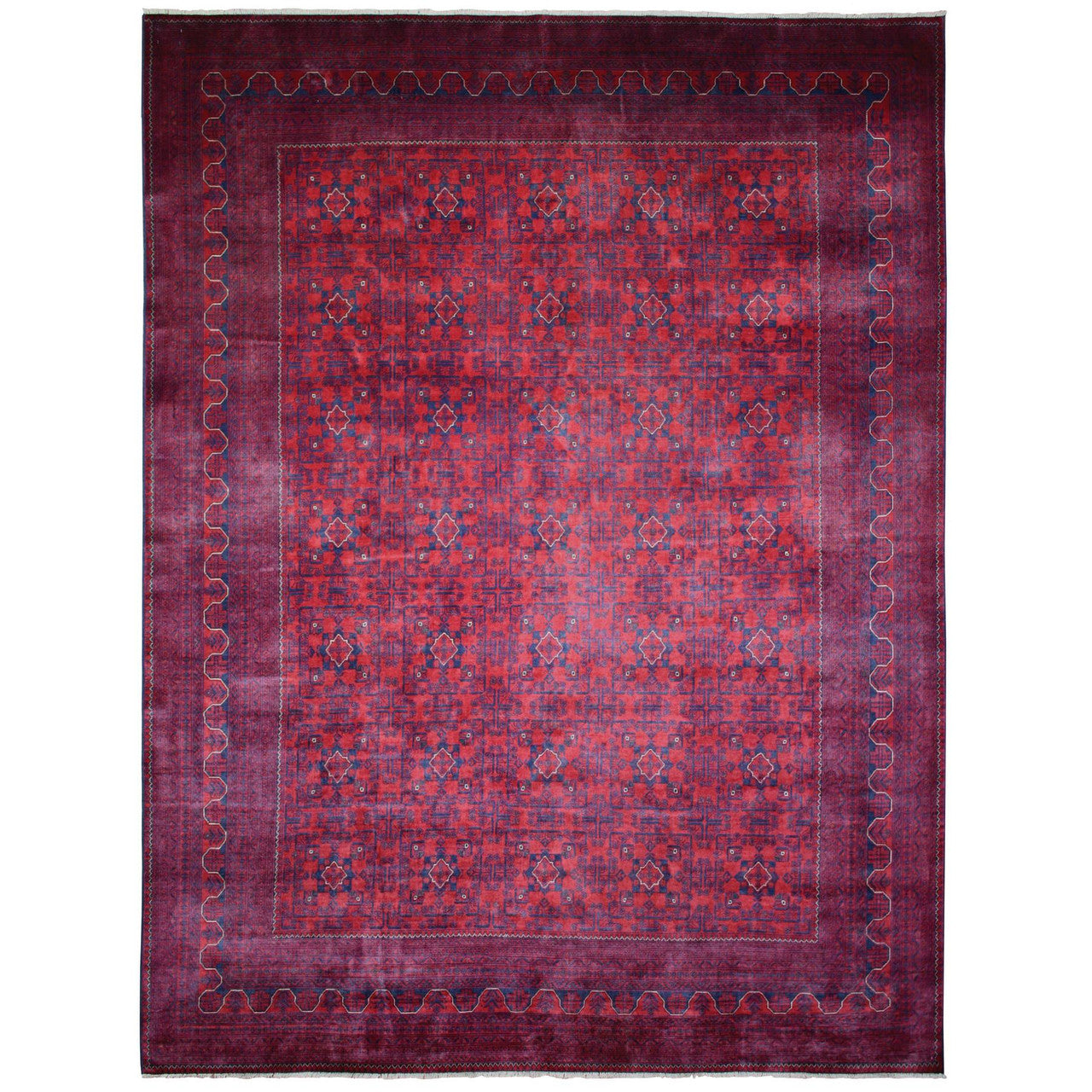 Tribal & Geometric Wool Hand Knotted Rug Red Red 9.10X12.6 -O071778