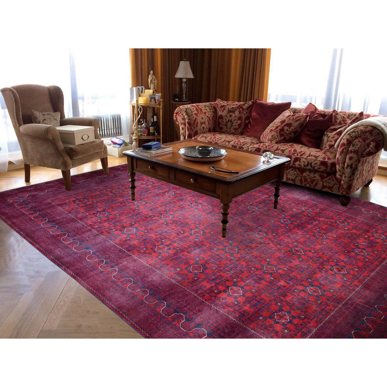Tribal & Geometric Wool Hand Knotted Rug Red Red 9.10X12.6 -O071778