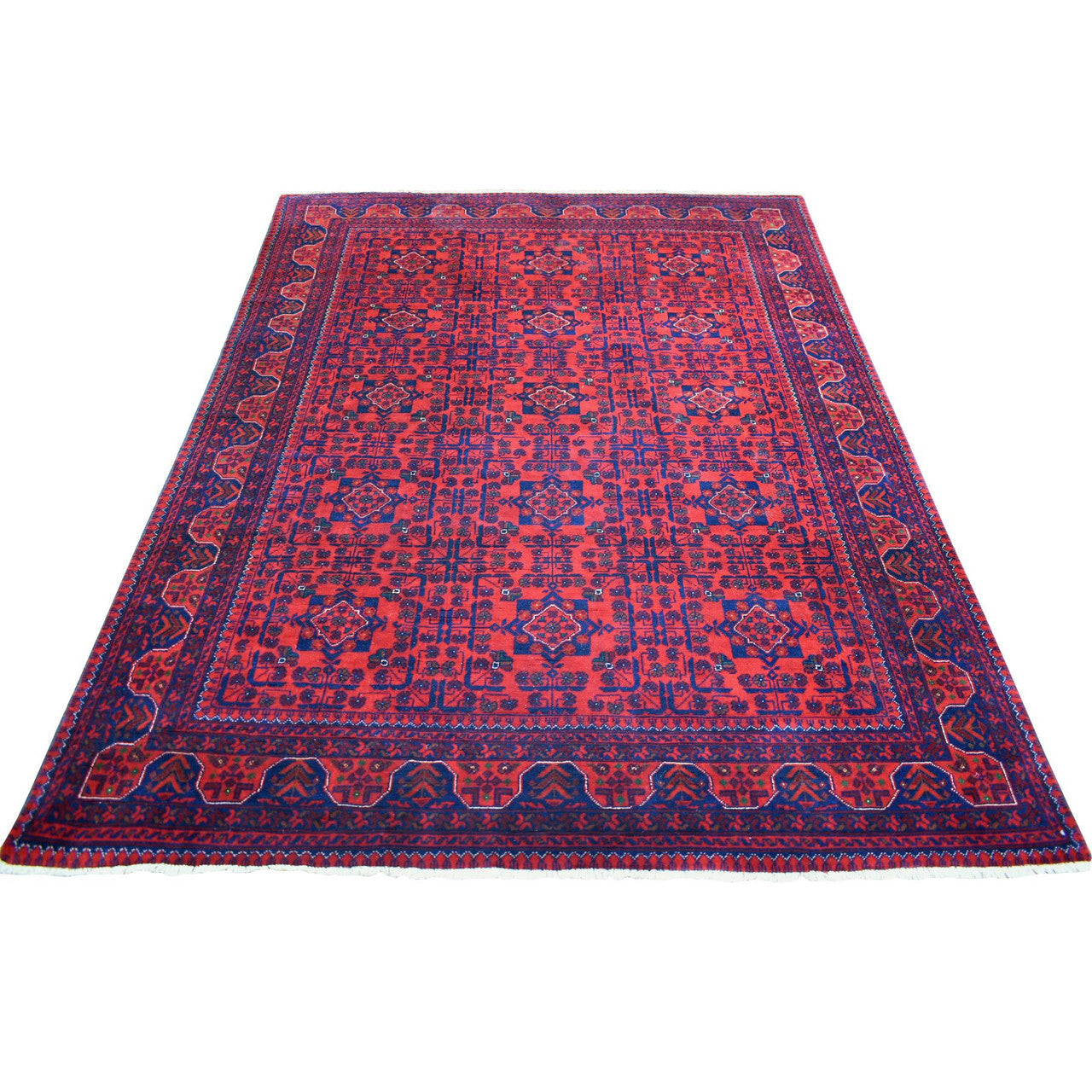 Red 5'8" x 7'5" Tribal & Geometric Hand knotted Wool Rug - Sku: O071787