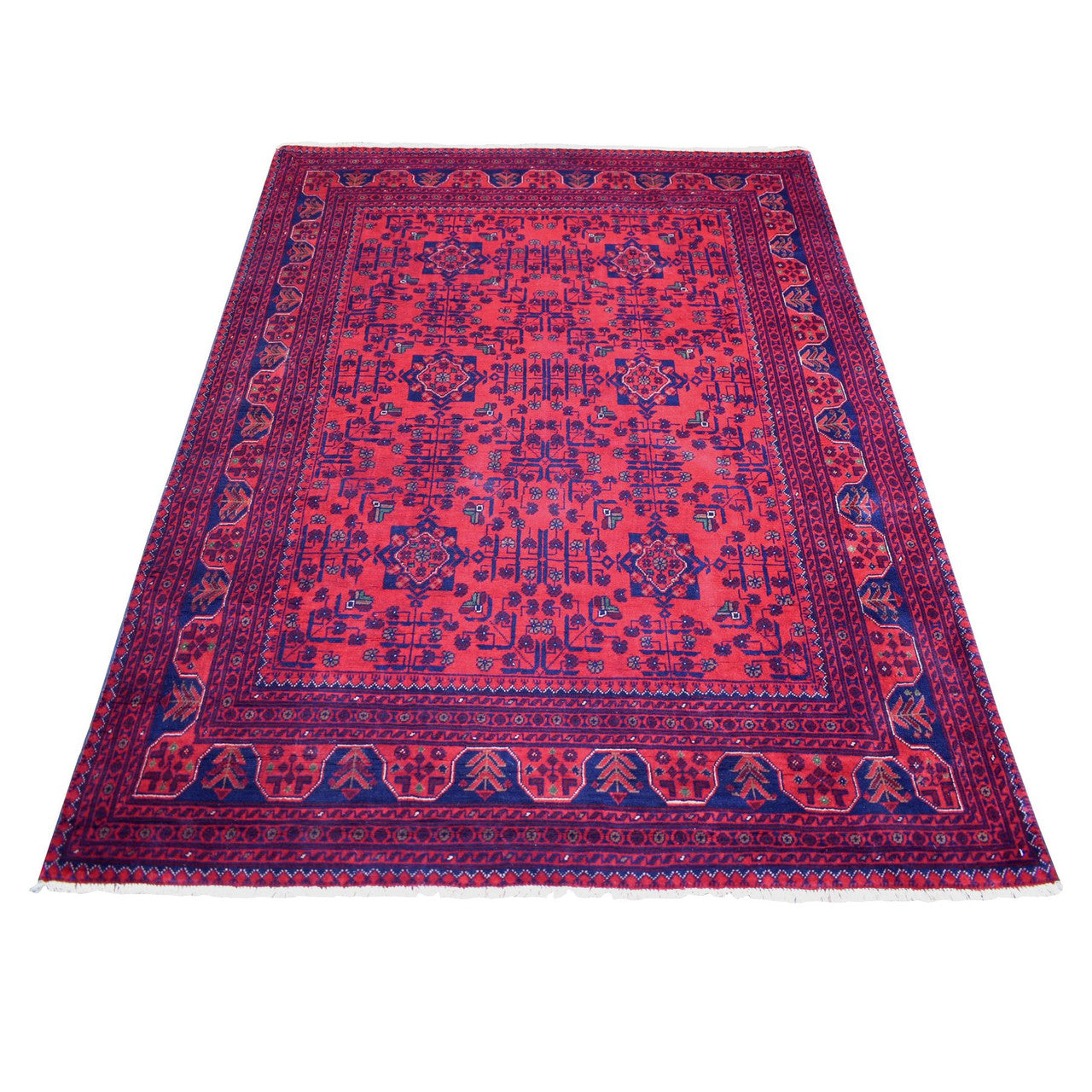 Red 4'10" x 6'3" Tribal & Geometric Hand knotted Wool Rug - Sku: O071792