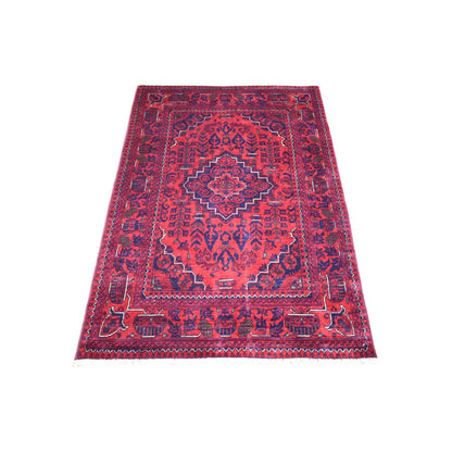 Tribal & Geometric Wool Hand Knotted Rug Red Red 3.5X5.0 -O071800
