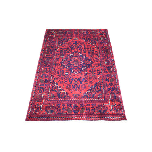 Tribal & Geometric Wool Hand Knotted Rug Red Red 3.5X5.0 -O071800