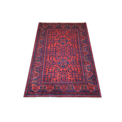 Tribal & Geometric Wool Hand Knotted Rug Red Red 3.4X4.10 -O071803