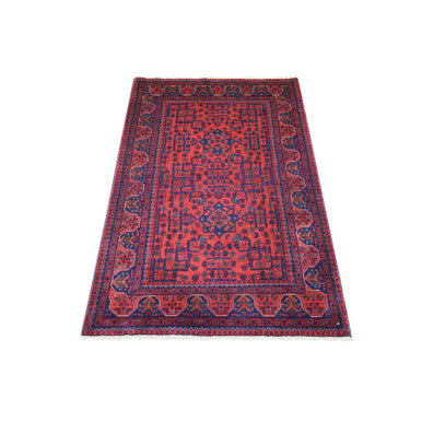 Tribal & Geometric Wool Hand Knotted Rug Red Red 3.4X4.10 -O071803