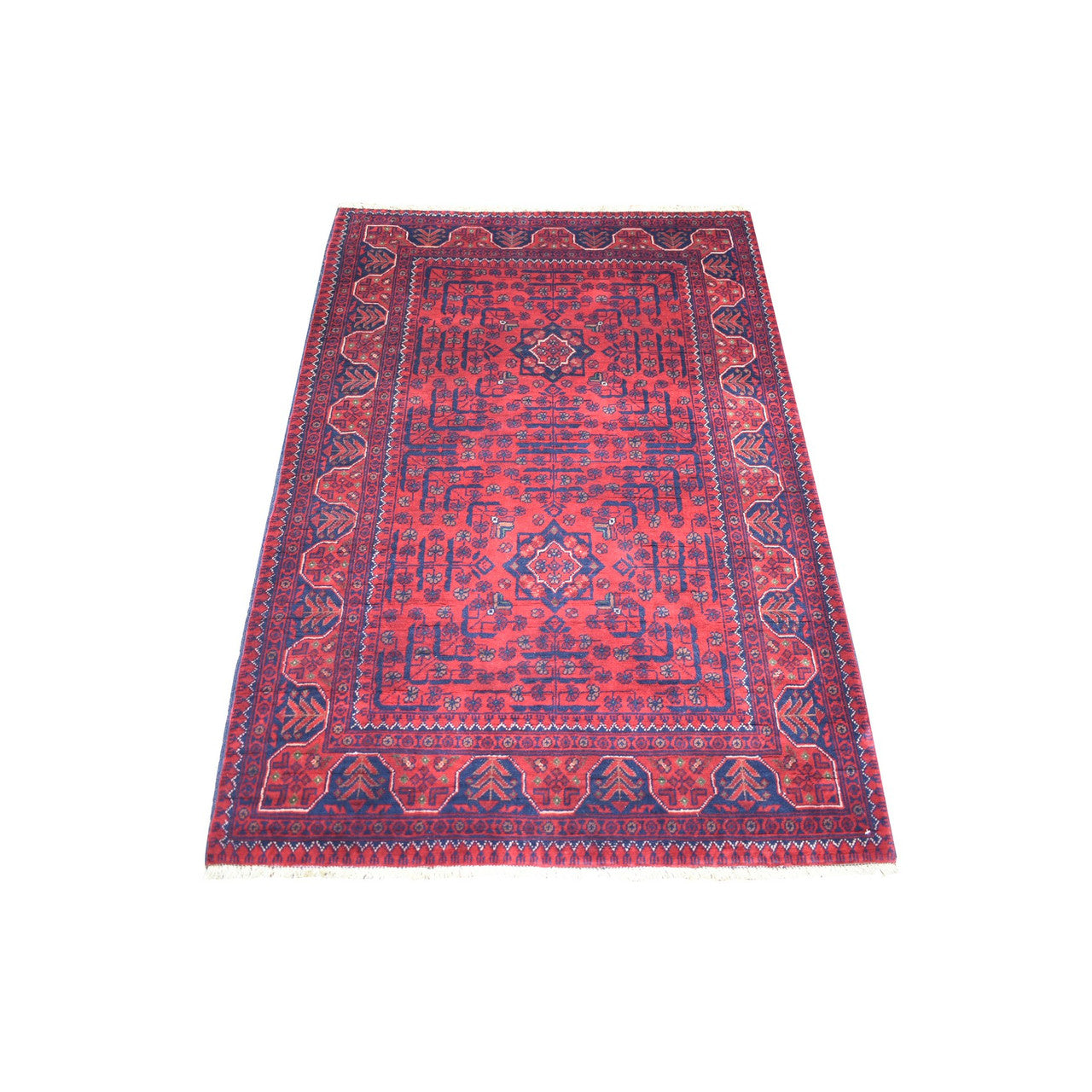 Tribal & Geometric Wool Hand Knotted Rug Red Red 3.5X4.10 -O071810