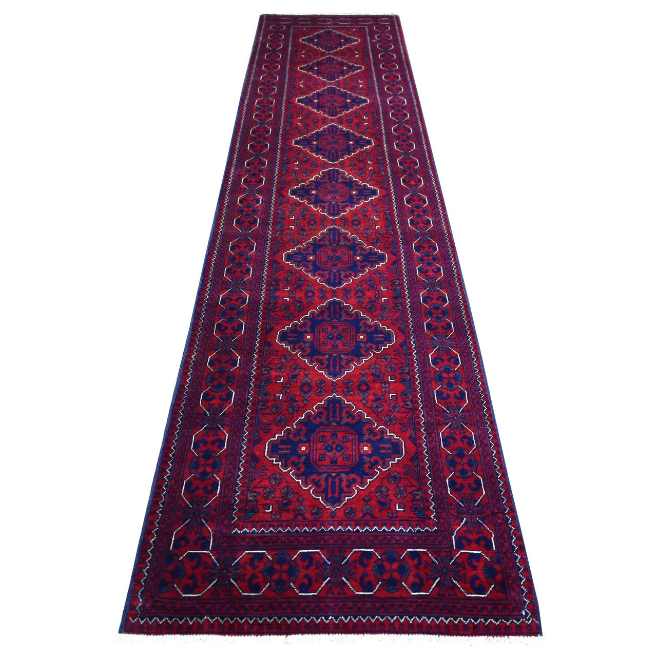 Red 2'9" x 12'10" Tribal & Geometric Hand knotted Wool Rug - Sku: O071812