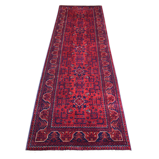 Tribal & Geometric Wool Hand Knotted Rug Red Red 2.8X9.5 -O071817